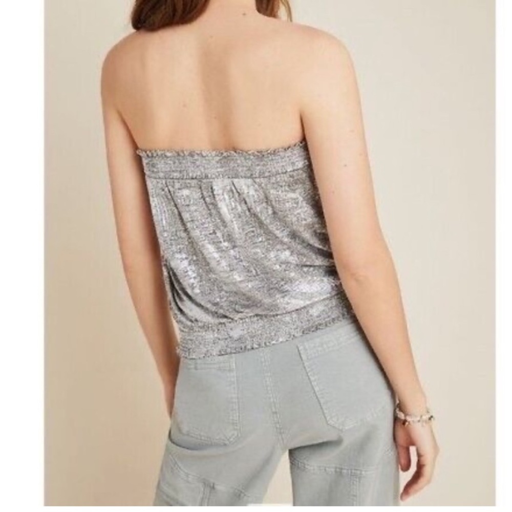 Anthropologie MAIAH SHIMMER TUBE TOP Silver Party Blouse XS - Picture 9 of 9